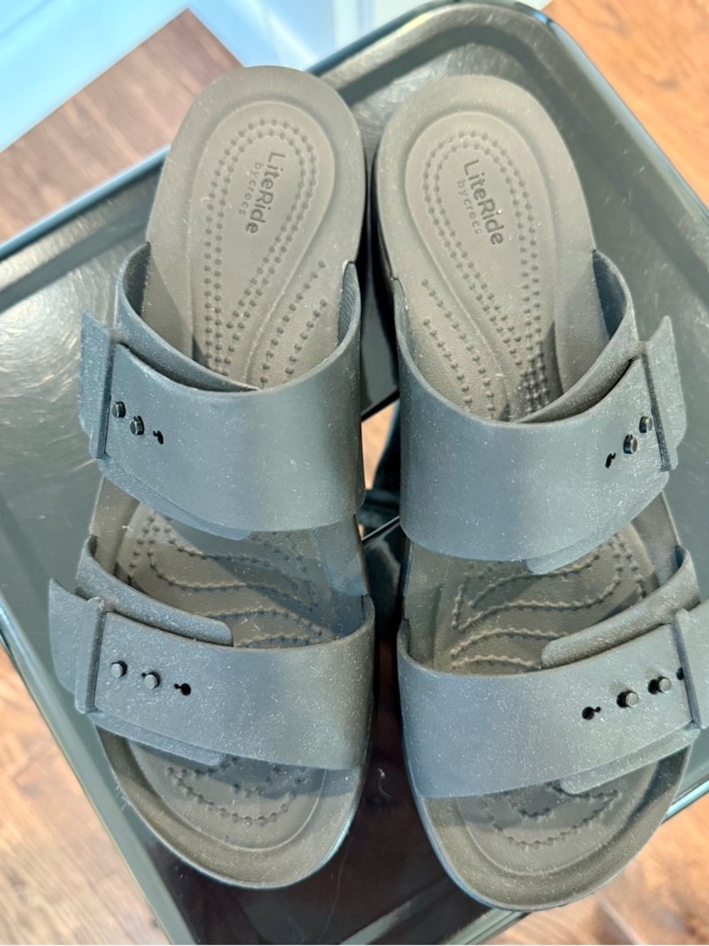 CROCS LiteRide Double-Strap Slides in Black